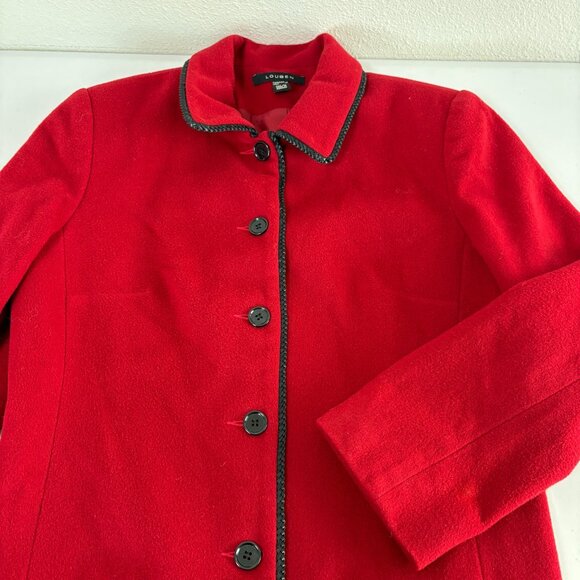 Louben Blazer Womens 10 Red Black Trim Wool Cashmere Button Front Jacket - Picture 7 of 11